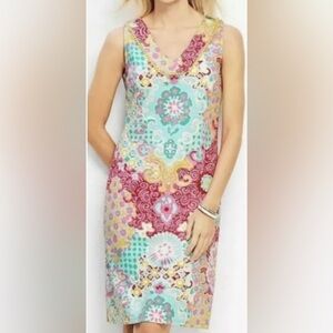 Talbots Medallion Multi Color 100%‎ Cotton Spring Summer Sleeveless Dress